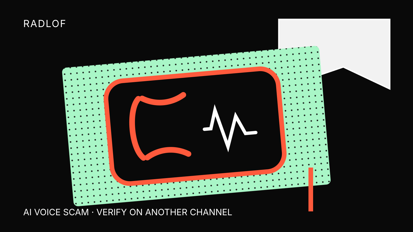Coral phone and voice waveform sticker on black with mint halftone