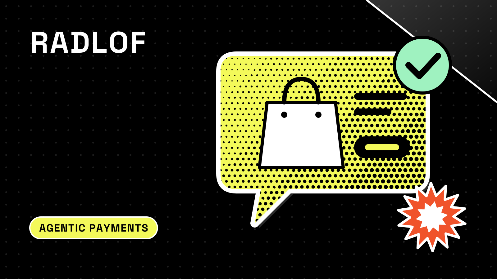 Radlof cover for Copilot Checkout: a yellow chat bubble holding a shopping bag and a pay button, with a check badge