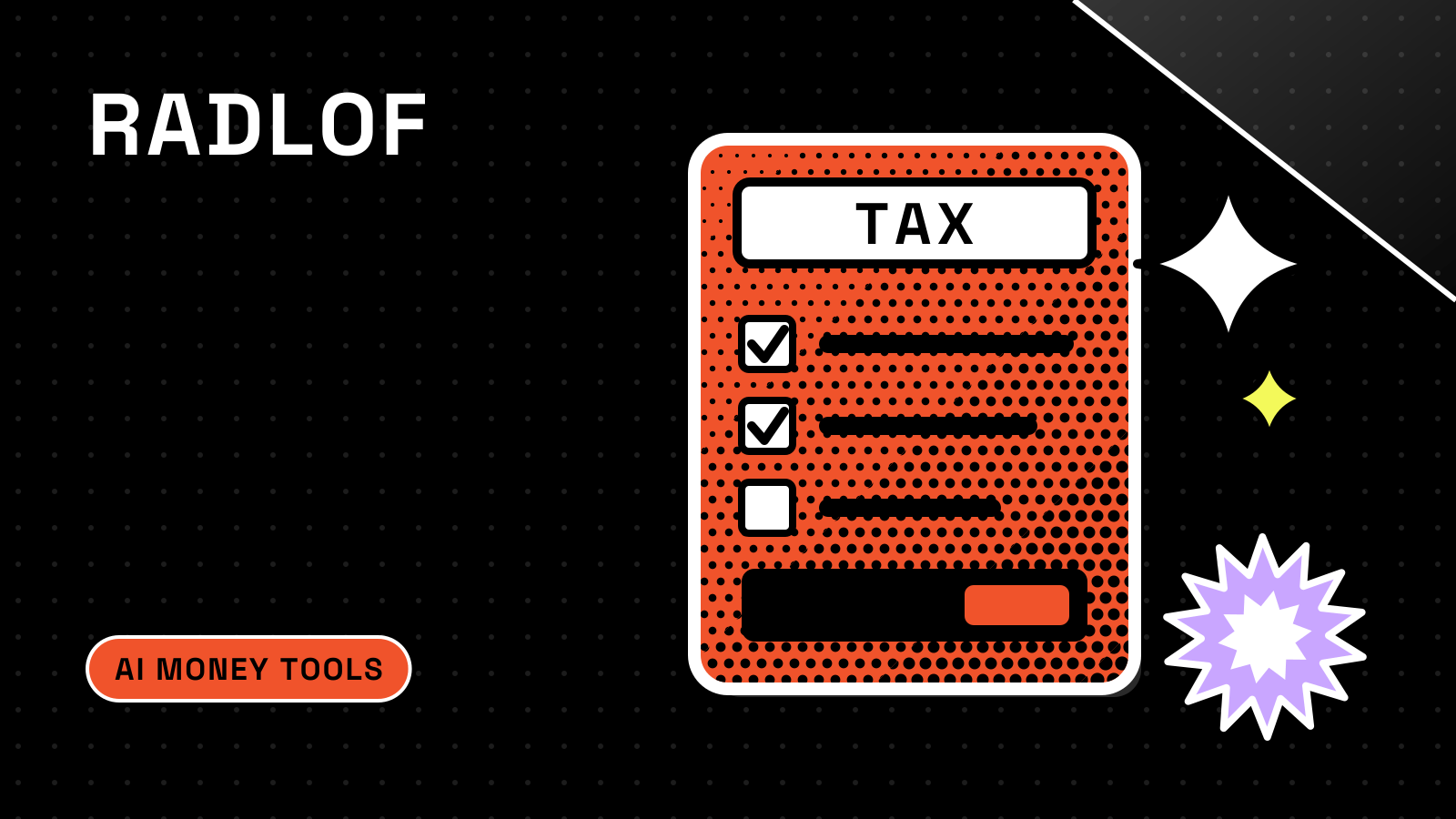 Radlof illustration of an orange tax form with checkboxes and an AI sparkle